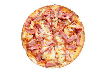 Pizza slice top view isolated on white background.