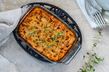Pork, mushroom and thyme bake