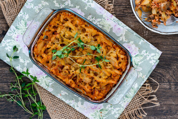 Pork, mushroom and thyme bake