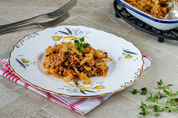 Pork, mushroom and thyme bake