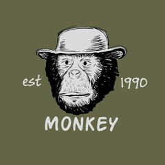 Illustration Vector Graphic of Monkey Perfect for Your Business Apparel etc. Vintage Logo Design  