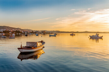 Naklejka na ściany i meble Fishing boat view in Ayvalik Town of Turkey