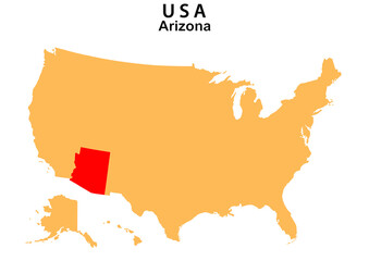 Arizona State map highlighted on USA map. Arizona map on United state of America.