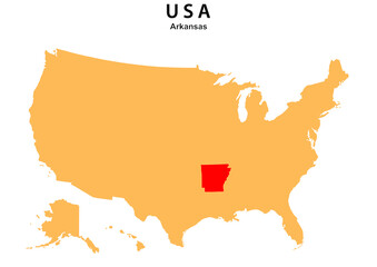 Arkansas State map highlighted on USA map. Arkansas map on United state of America.