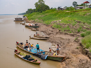 Traditional, indian  boats Amazon river.