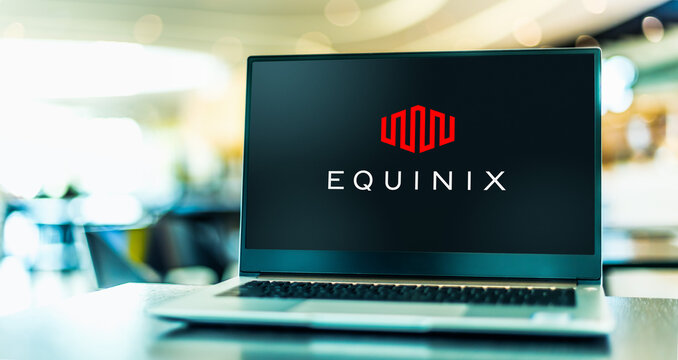Laptop computer displaying logo of Equinix
