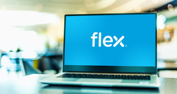 Laptop Computer Displaying Logo Of Flex