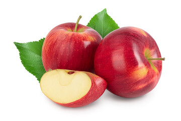 Red apple with slice isolated on white background with clipping path and full depth of field