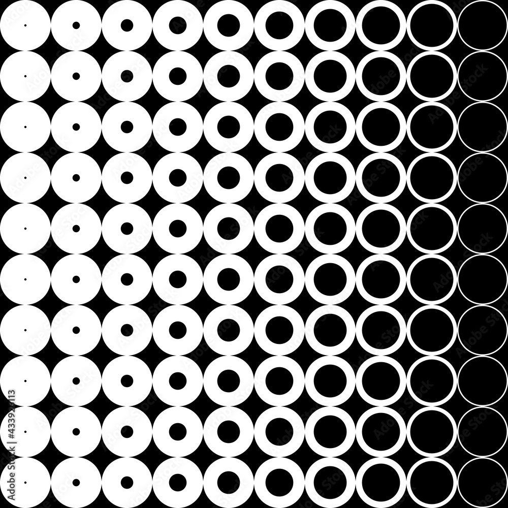 Poster White circles gradient. Vector round shapes from circles to rings.