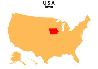 Iowa State map highlighted on USA map. Iowa  map on United state of America.