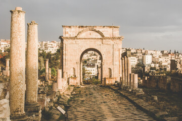 Ancient roman arch in the city of Jerash
