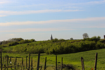 church behind a hill