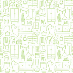 furniture doodle vector pattern, ideal for web, wrapping, background