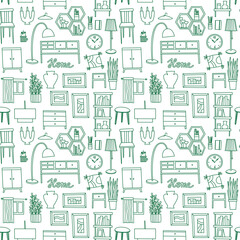 Fototapeta na wymiar Interior design doodle vector pattern, ideal for web, wrapping, backdrop