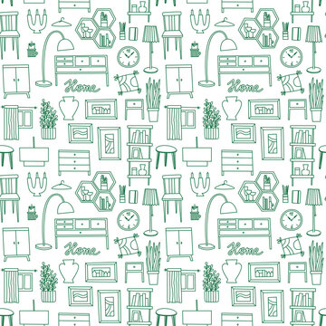Interior design doodle vector pattern, ideal for web, wrapping, backdrop © vikigreen