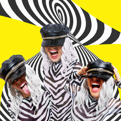 Contemporary digital collage art. Emotional party Girl back in 90s Pop art zine fashion culture....