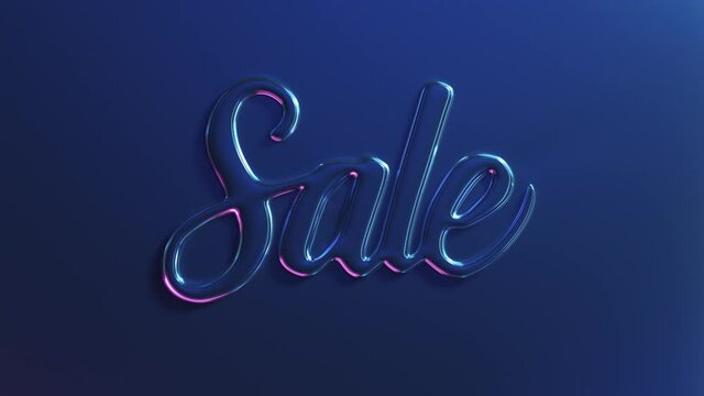 Neon Sale 3D text emboss reveal from center. Linear inflation of 3D letters. Special offer sale animation.