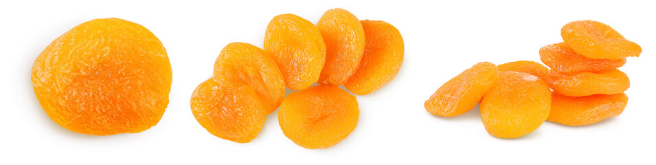 Dried apricots isolated on white background with clipping path and full depth of field. Set or collection