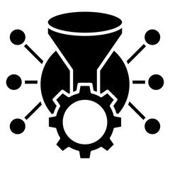 Funnel with nodes and gear, concept of technical funnel