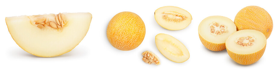 Melon isolated on white background with full depth of field. Set or collection