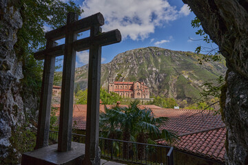 Basilica of Santa María la Real de Covadonga (Cuadonga) in Asturias (Asturies). Neo-Romanesque...