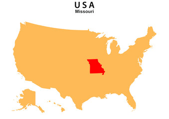 Missouri State map highlighted on USA map. Missouri map on United state of America.