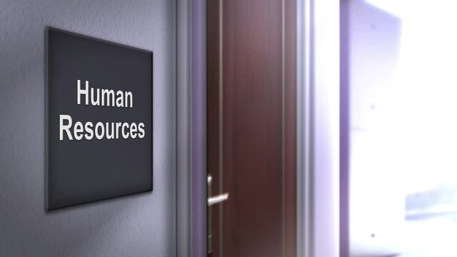 Office Entry Sign Series in a corporate modern hallway for business - Human Resources