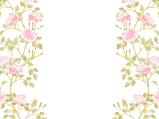 Fototapeta premium 水彩で描いたピンクの薔薇のフレーム