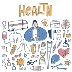 health doodle vector illustration, ideal for web, print