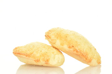 Two sweet pies with cherries, close-up, isolated on white.