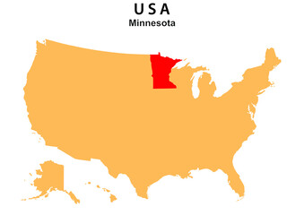 Minnesota State map highlighted on USA map. Minnesota map on United state of America.