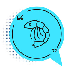 Black line Shrimp icon isolated on white background. Blue speech bubble symbol. Vector