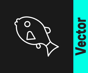 White line Tropical fish icon isolated on black background. Exotic fish. Vector