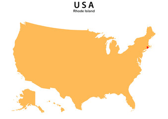 Rhode Island State map highlighted on USA map. Rhode Island map on United state of America.