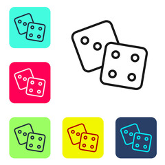 Black line Game dice icon isolated on white background. Casino gambling. Set icons in color square buttons. Vector