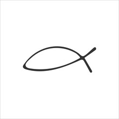 Hand-drawn icon fish isolated on white background. Religion and Christianity. Christian symbols. Vector illustration