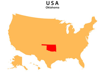 Oklahoma State map highlighted on USA map. Oklahoma  map on United state of America.