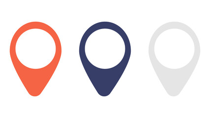 Set of location icons. Red, blue, grey colours.Vector illustration on a white background.