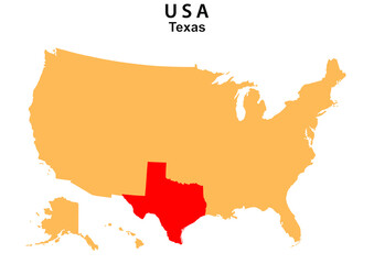 Obraz premium Texas State map highlighted on USA map. Texas map on United state of America.