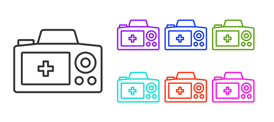 Black line Photo camera icon isolated on white background. Foto camera. Digital photography. Set icons colorful. Vector
