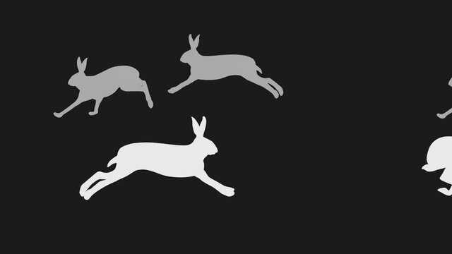 Running hares, animation on the dark background (seamless loop)