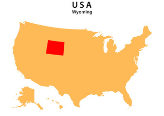 WYoming State map highlighted on USA map. WYoming  map on United state of America.