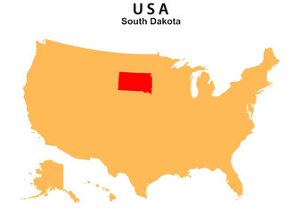 South Dakota State map highlighted on USA map. South Dakota map on United state of America.