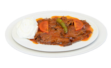 iskender kebab with sauce isolated on white background