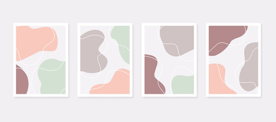 Abstract art backgrounds with organic shape in pastel colors. Modern set of design template with dynamic fluid elements. Abstract wall arts. Templates for cover, banner, poster, social media stories.
