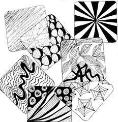 graphic drawing of black and white geometric shapes