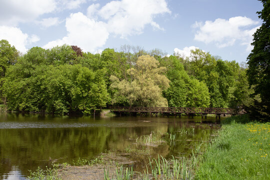 Poland, Czerniejewo, Park  and pond in spring, close to neoclassical palace to Czerniejewo.
