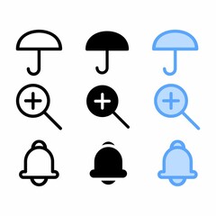 umbrella icon with three style for website and user interface