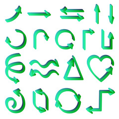 Set of arrow icons, multi shaped collection, flat isolated on white background