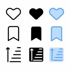 love icon with three style for website and user interface